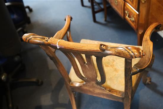 A George II red walnut elbow chair,